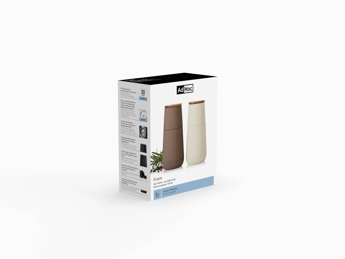 Adhoc Pepper And Salt Mill Scape Set - Dark Beige & Light Beige