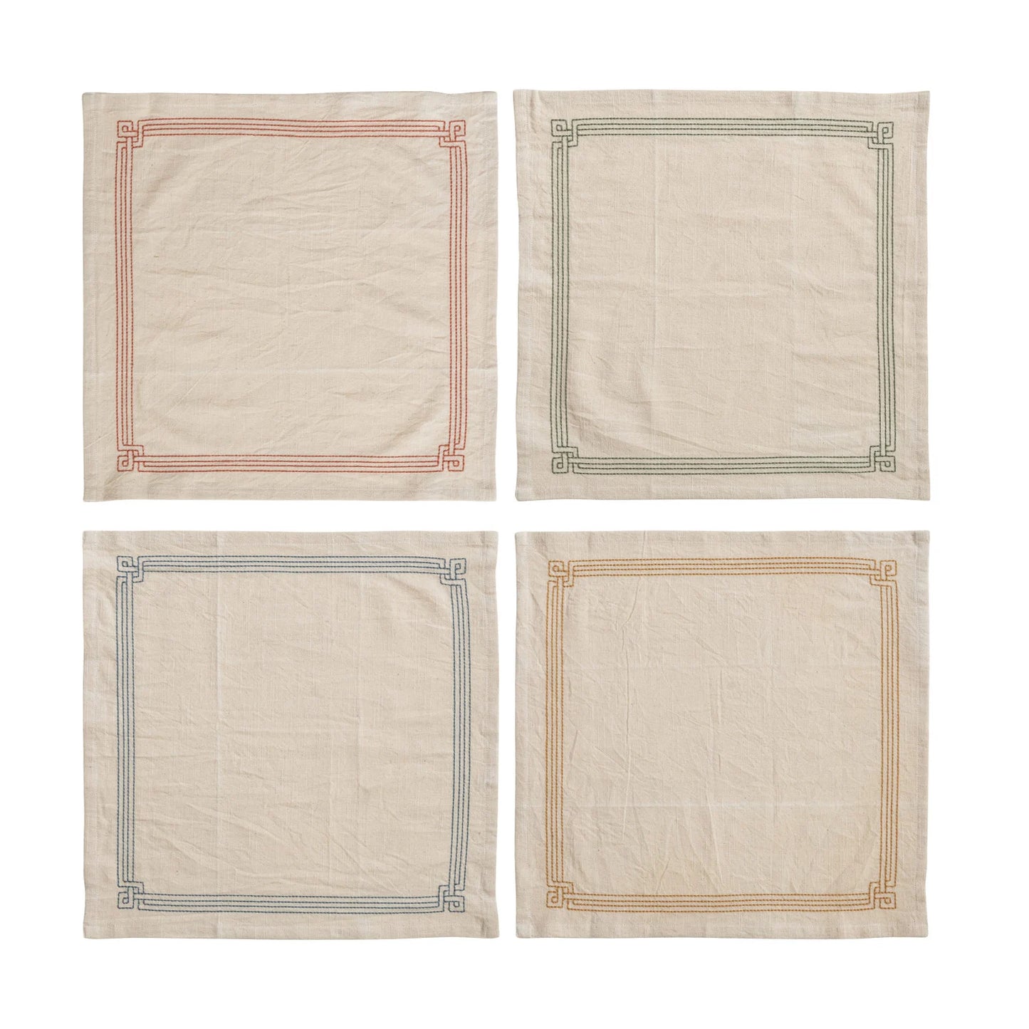 Cotton Napkins w/Embroidery, Multi Colors, Set of 4