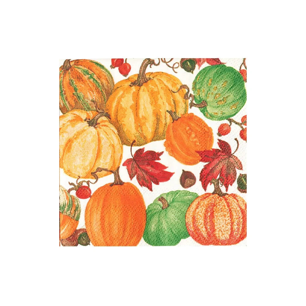 Caspari Pumpkin Field White Cocktail Napkins, Set of 20