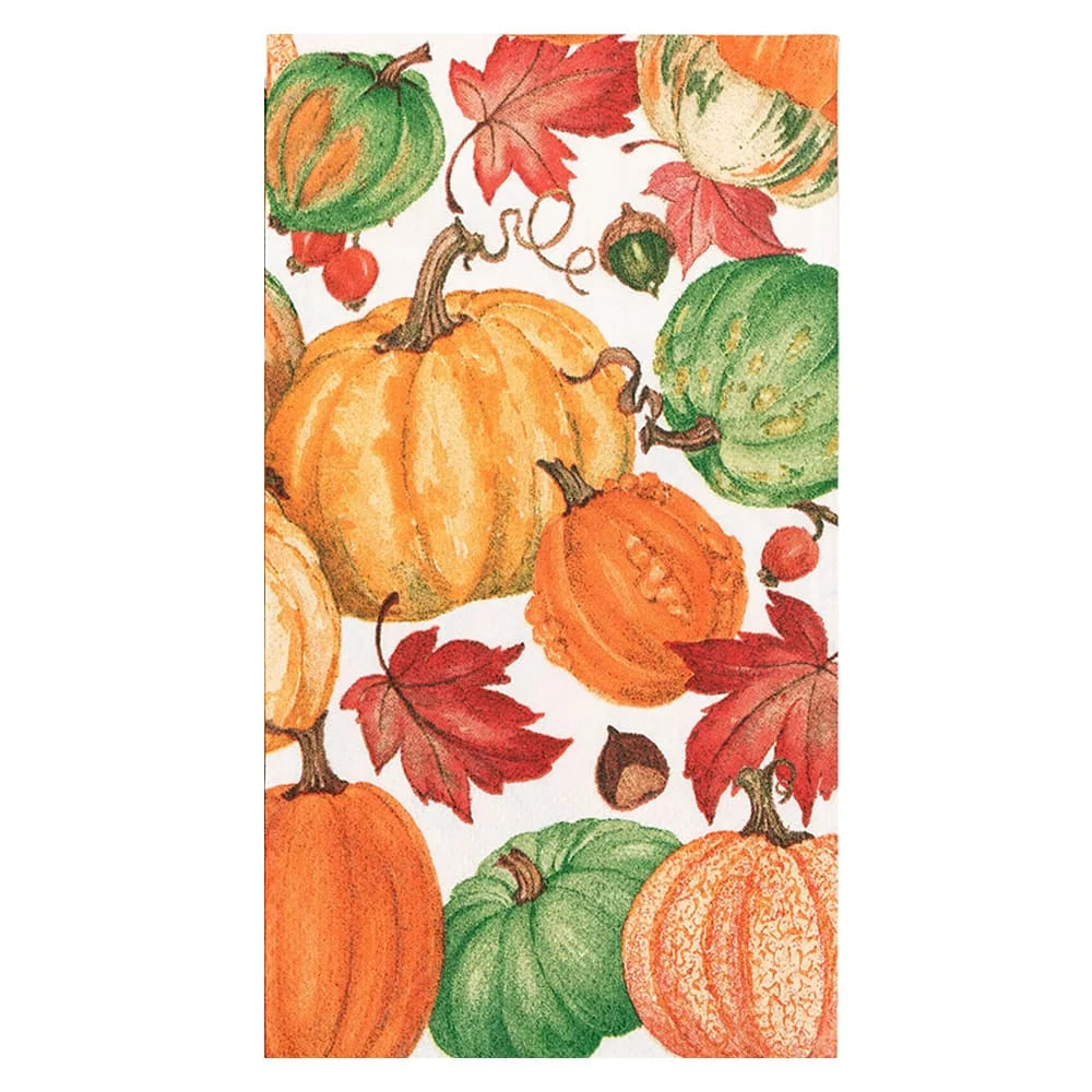 Caspari Pumpkin Field White Guest Towel Napkins, Set of 15
