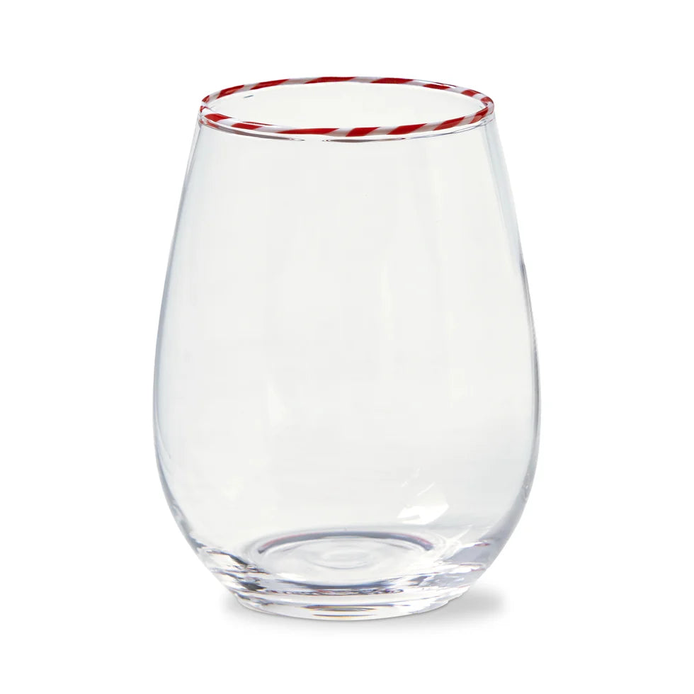 Peppermint Stripe Stemless Wine Glass