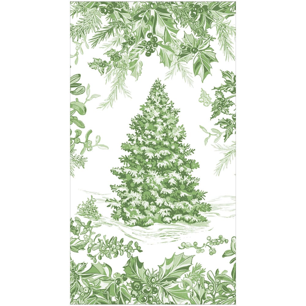 Caspari Christmas Tree Toile Sage/White Paper Linen Guest Towel, Set of 12