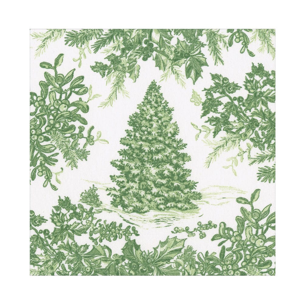 Caspari Christmas Tree Toile Sage/White Paper Linen Luncheon Napkin, Set of 15
