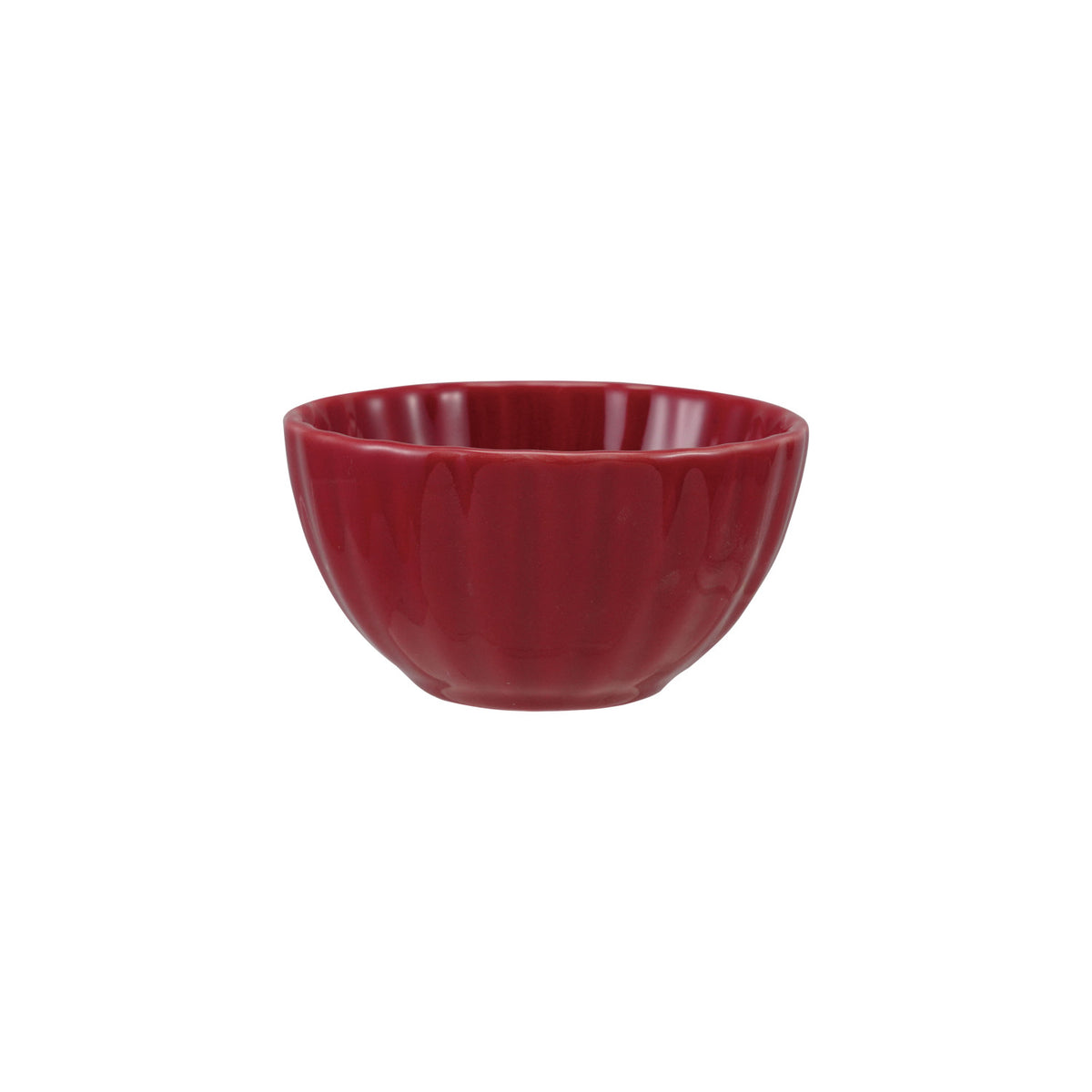Red Stoneware Ribbed Bowl