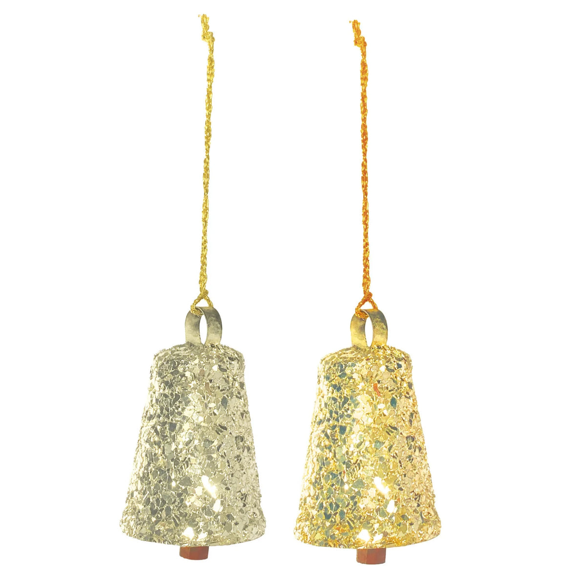 Metal Bell Ornament with Mica Flakes, Sold Individually