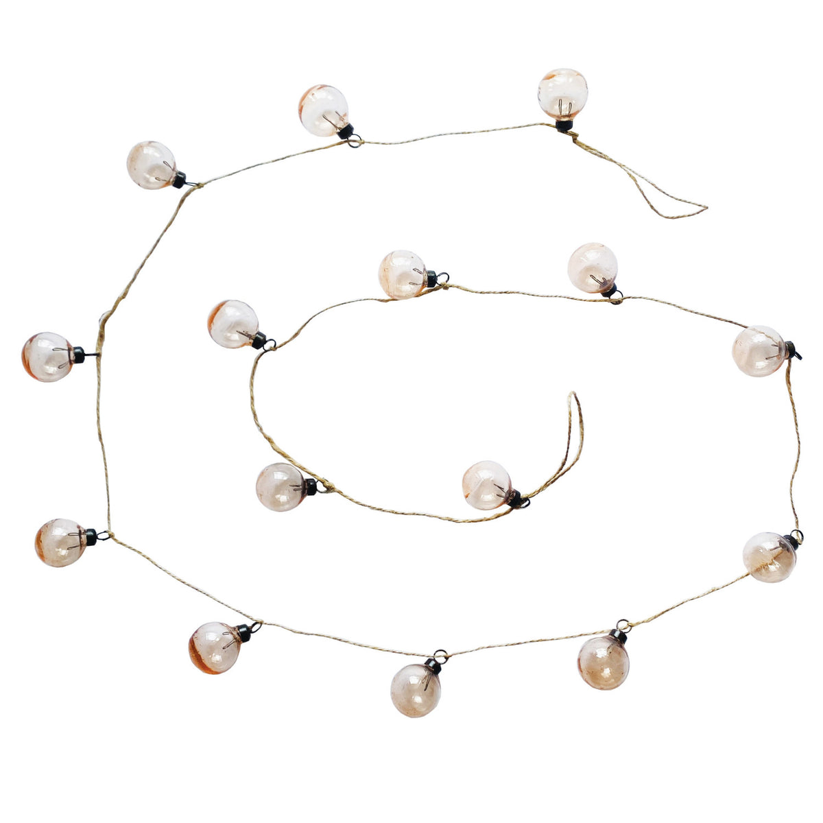 Hand-Blown Glass Ball Ornament Garland with Jute Cord, Pink
