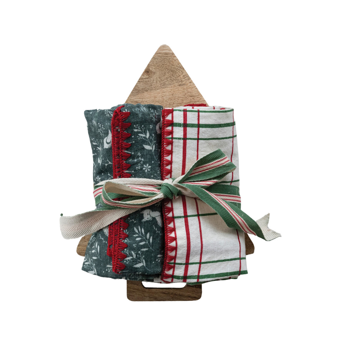 Tea Towels & Tree Shaped Cheese/Serving Board, Set of 3