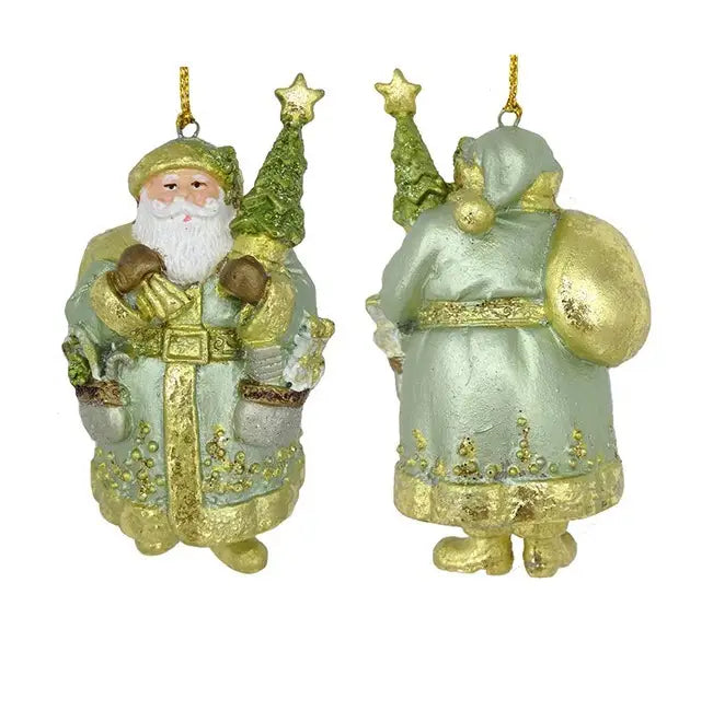 Santa Holding Tree & Sack Ornament, 3.5”