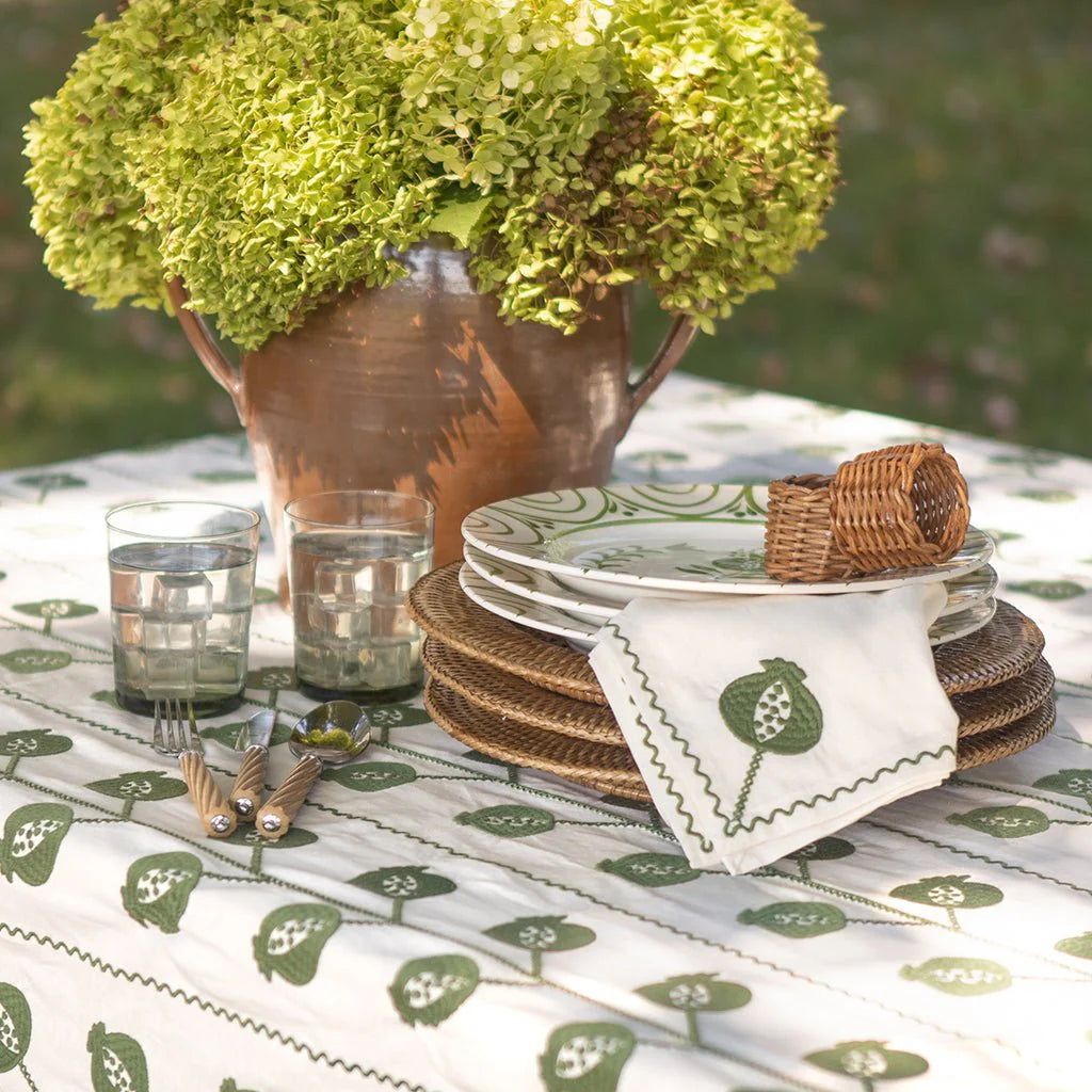 Pomegranate Crewel Green Napkins, Set of 4