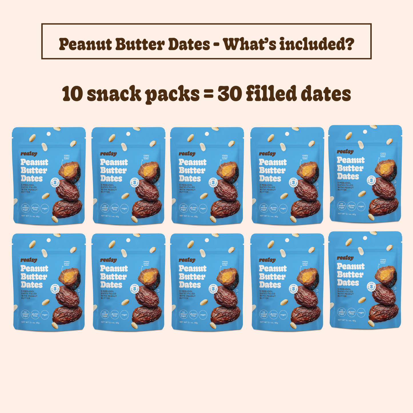 realsy - Peanut Butter Filled Medjool Date Snack Packs - 10 unit/case