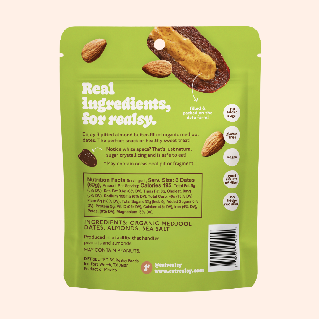 realsy - Almond Butter Filled Medjool Date Snack Packs - 10 unit/case