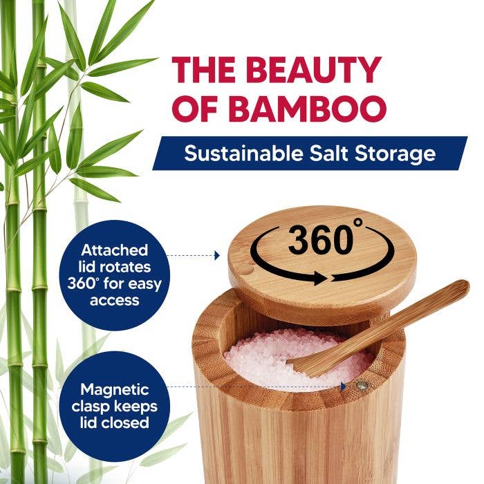 HIC - Harold Import Co. - Bamboo Salt Box with Lid & Spoon 7oz - Kitchen Storage