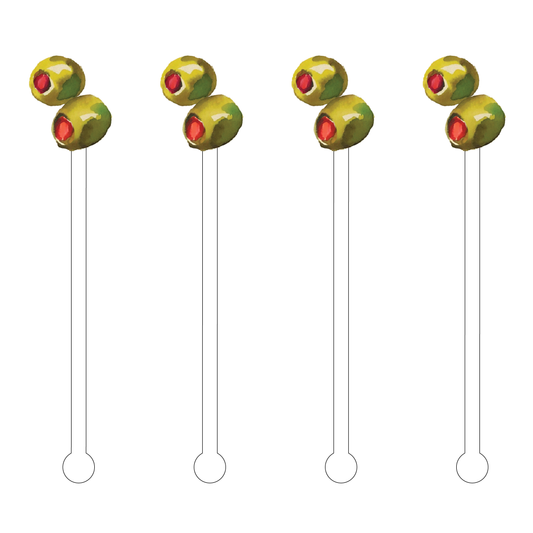 Green Olives Acrylic Stir Stick, Set of 4