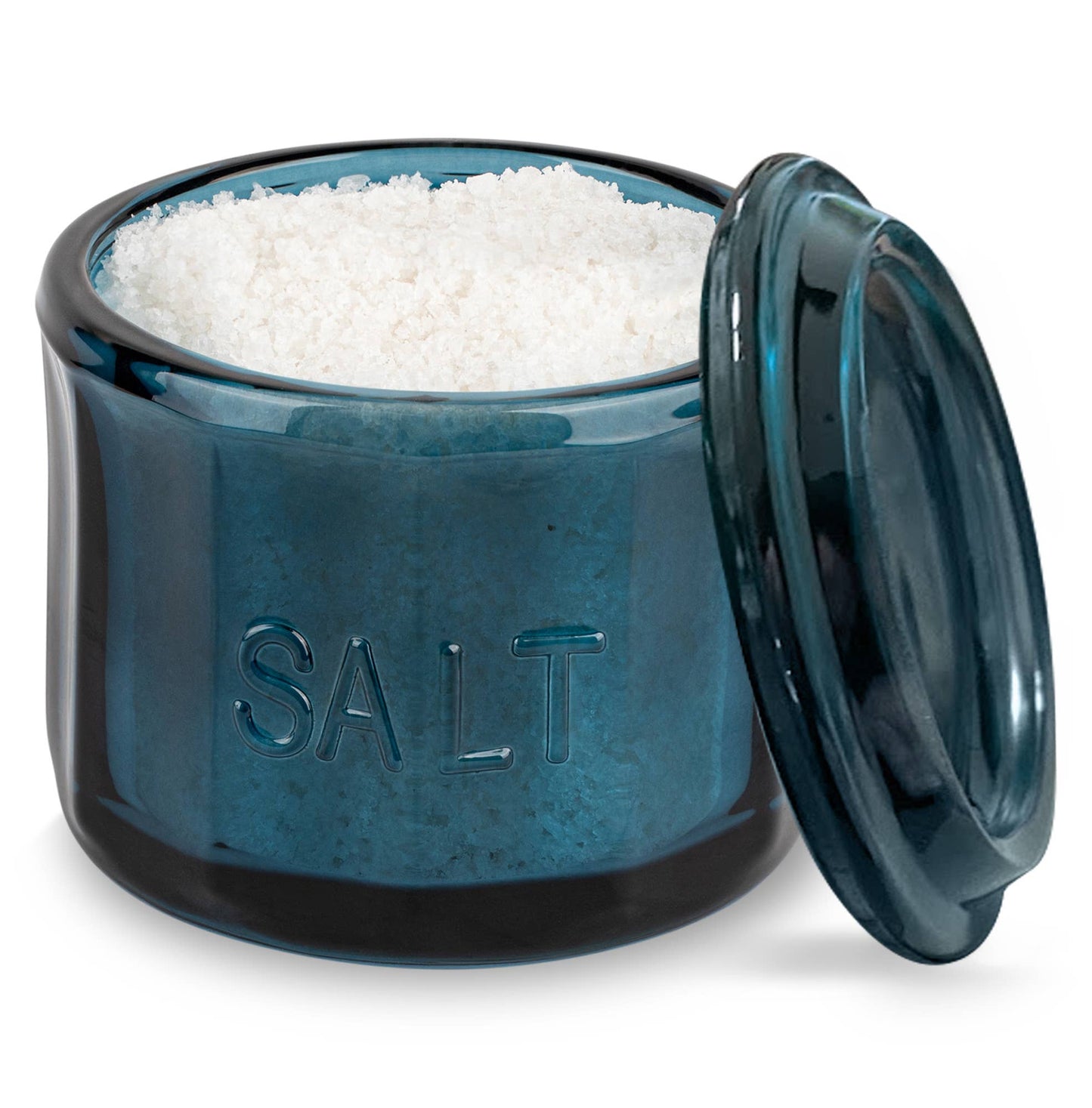 Embossed Salt Cellar & Lid, Pressed Glass, 10 oz