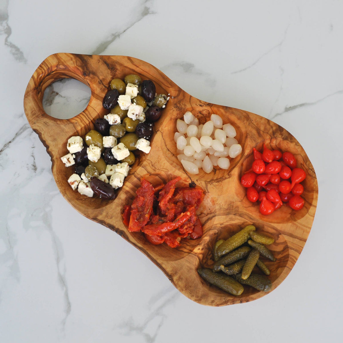 Olive Wood 5 Compartment Appetizer Serving Tray