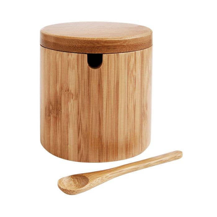 HIC - Harold Import Co. - Bamboo Salt Box with Lid & Spoon 7oz - Kitchen Storage