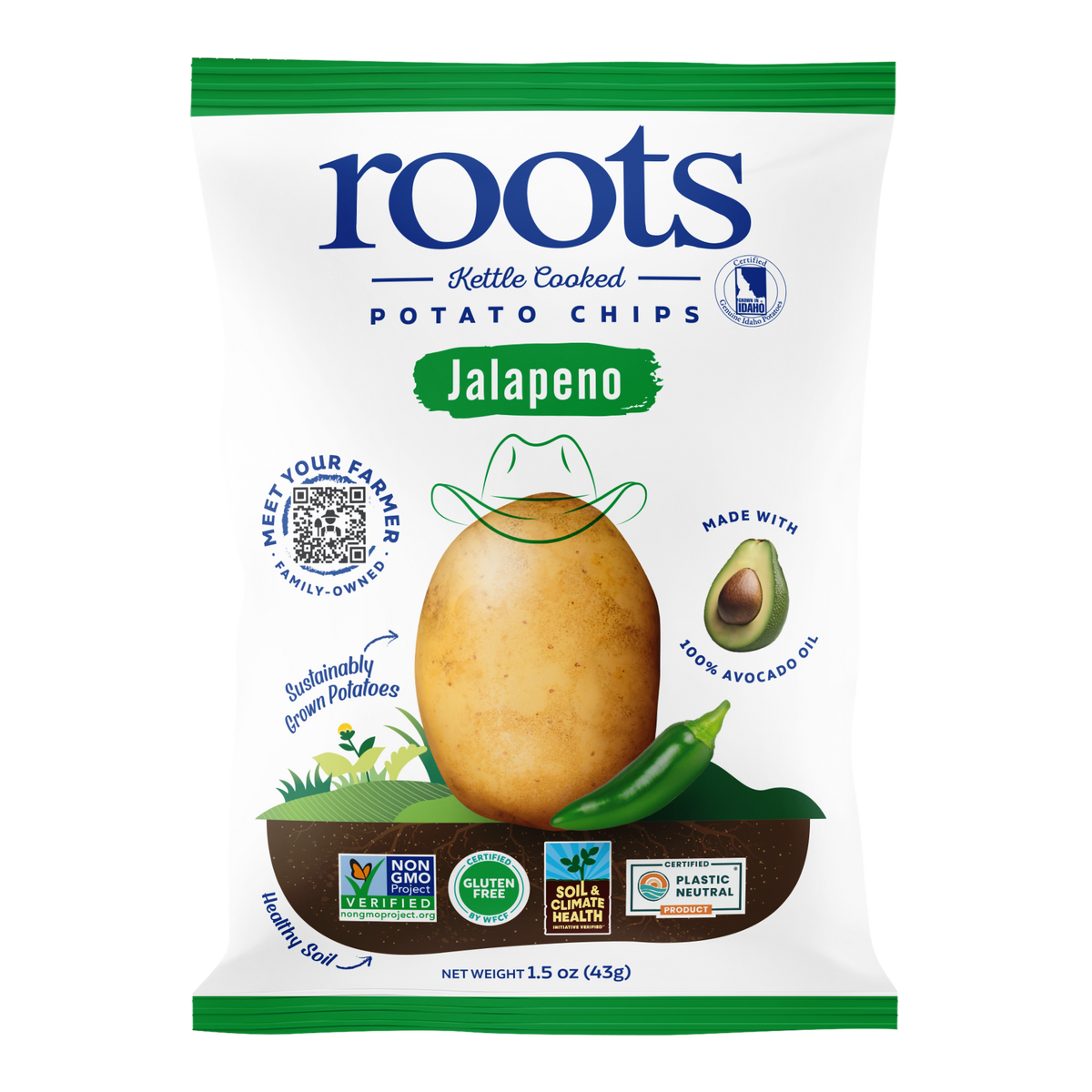 Roots Potato Chips Jalapeño Potato Chips Snack Bag, 1.5oz