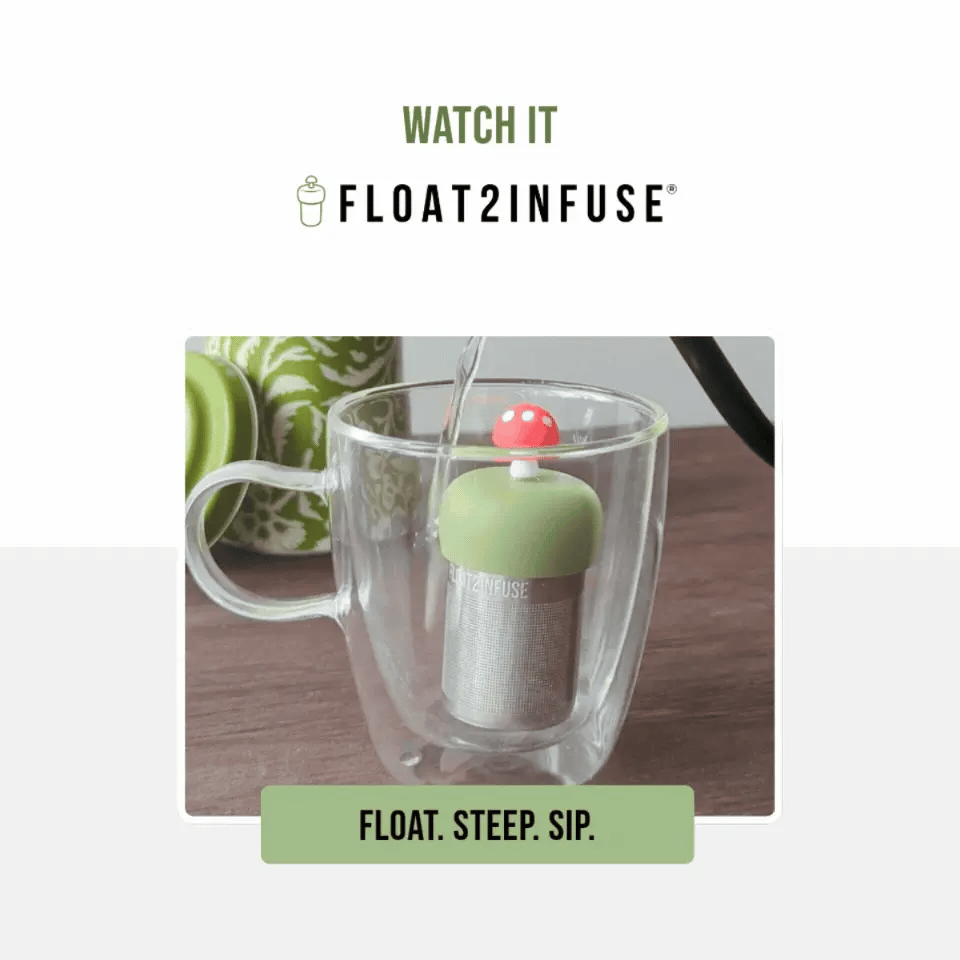 Float2infuse Tea Infuser - Black & White Cat | Floating Tea Infuser | Green Base