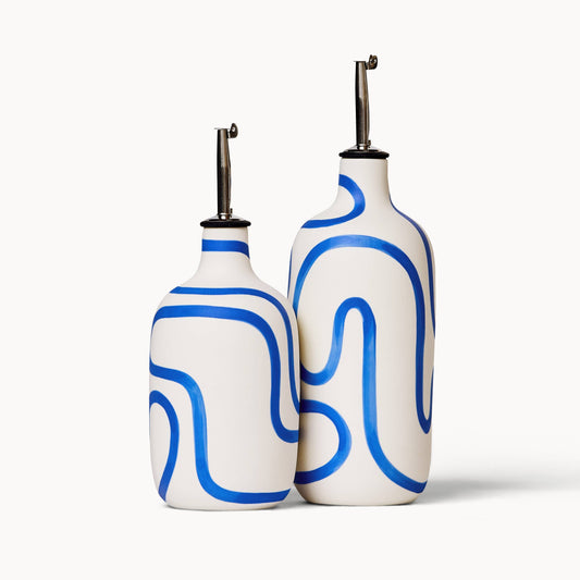 Franca Oil / Vinegar Cruets, Cobalt Outline