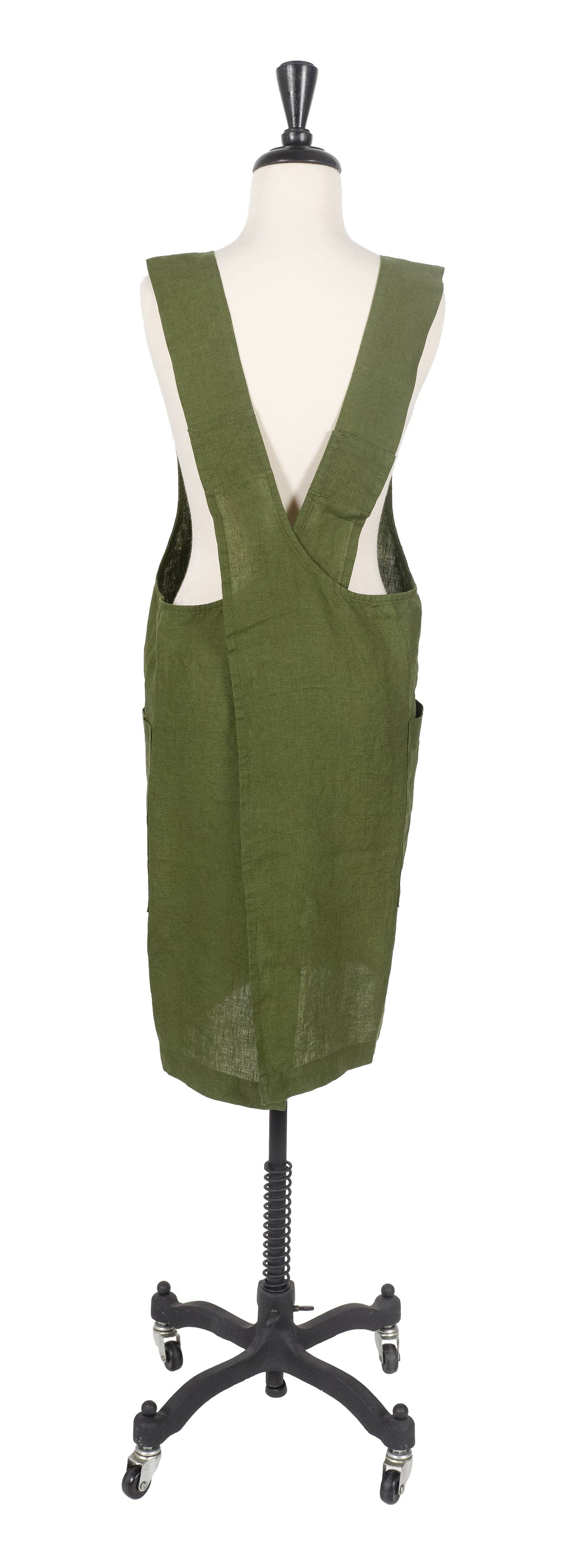 KAF Home Firenze Stone Washed Linen Cross Back Smock Apron, Olive