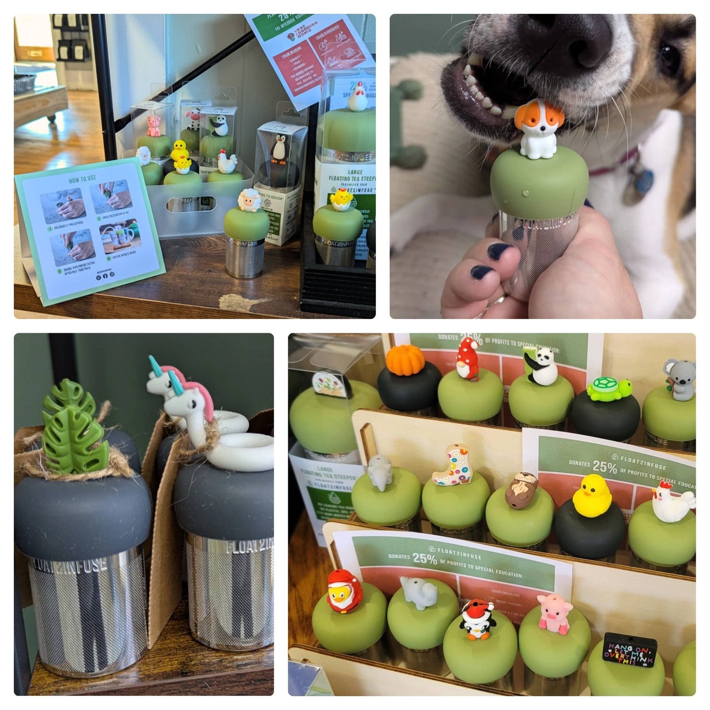 Float2infuse Tea Infuser - Black & White Cat | Floating Tea Infuser | Green Base