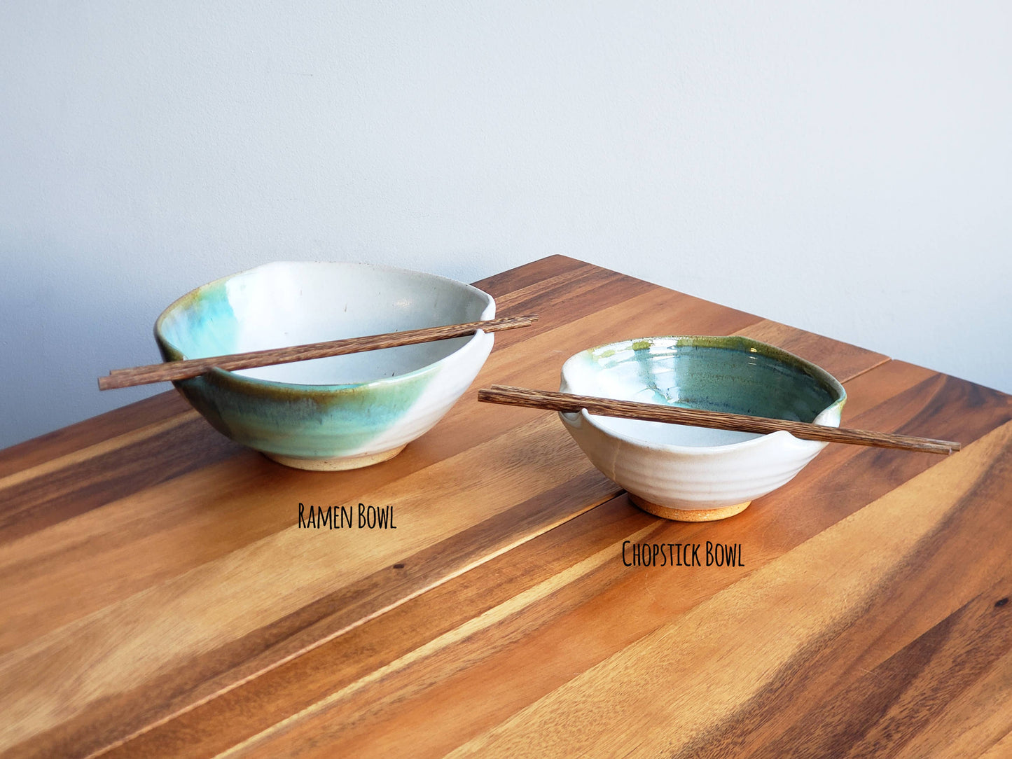 Ceramic Ramen & Chopstick Bowl, Squared Off Edge Style