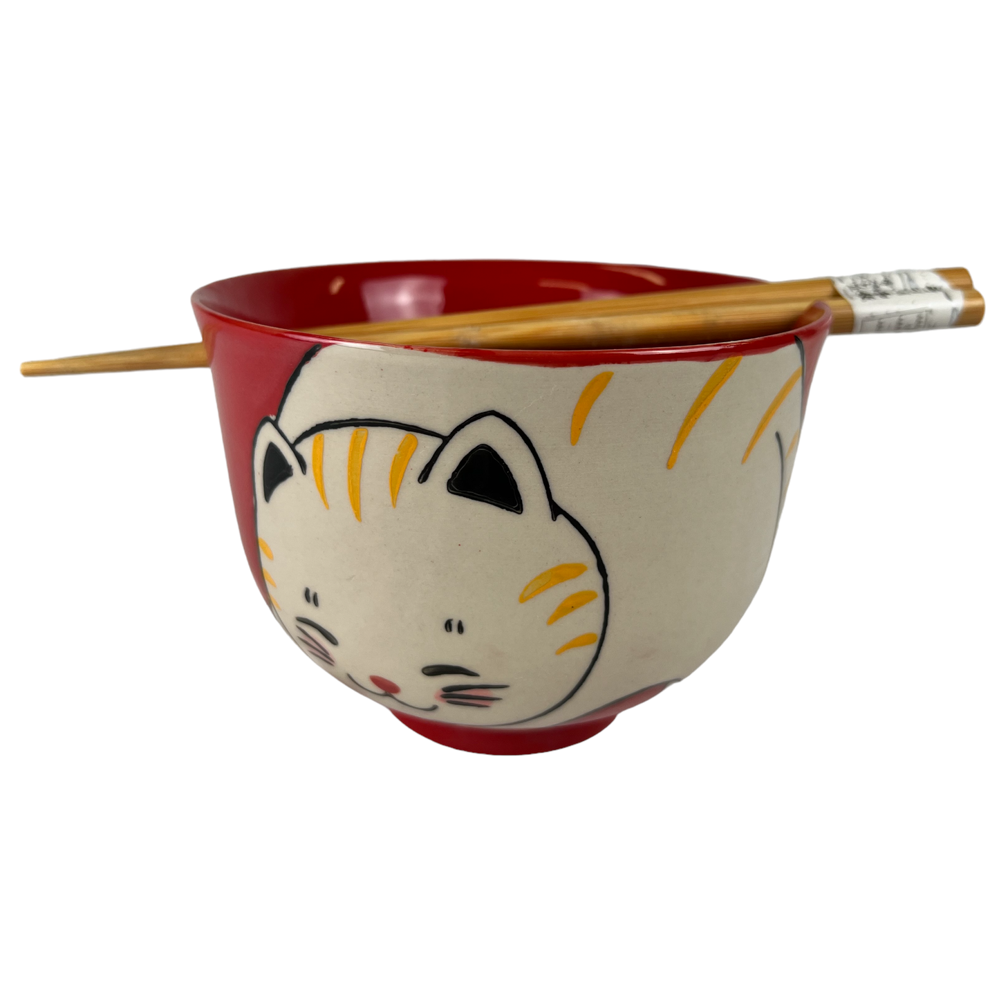 Urban Tokyo - 18oz 5"D Donburi Bowl With Chopsticks Set Chubby Cat Design Red (4/16)