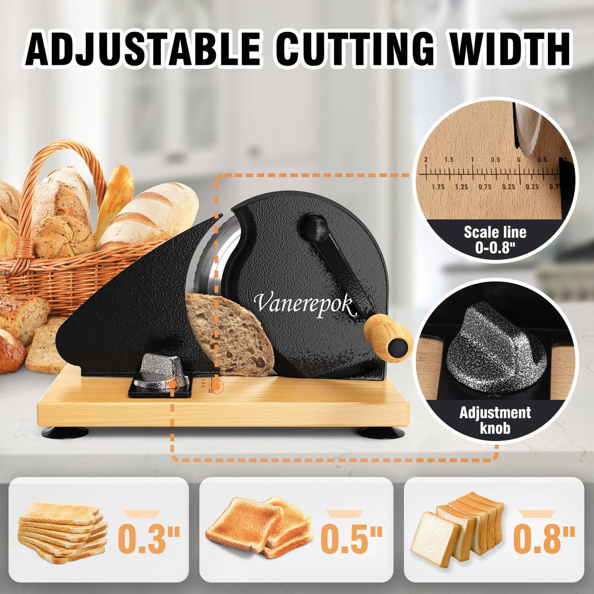 Vanerepok Manual Bread Slicer Adjustable Thickness for Homemade Sourdough