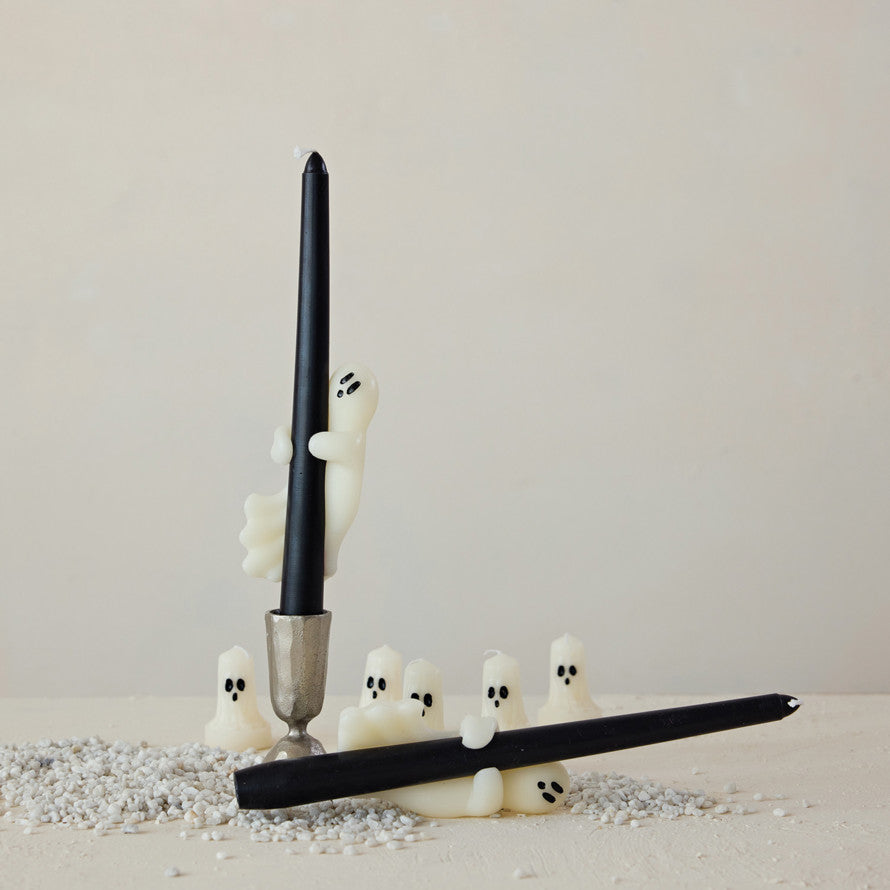 Black and White Unscented Ghost Taper Candles, Set,of 2