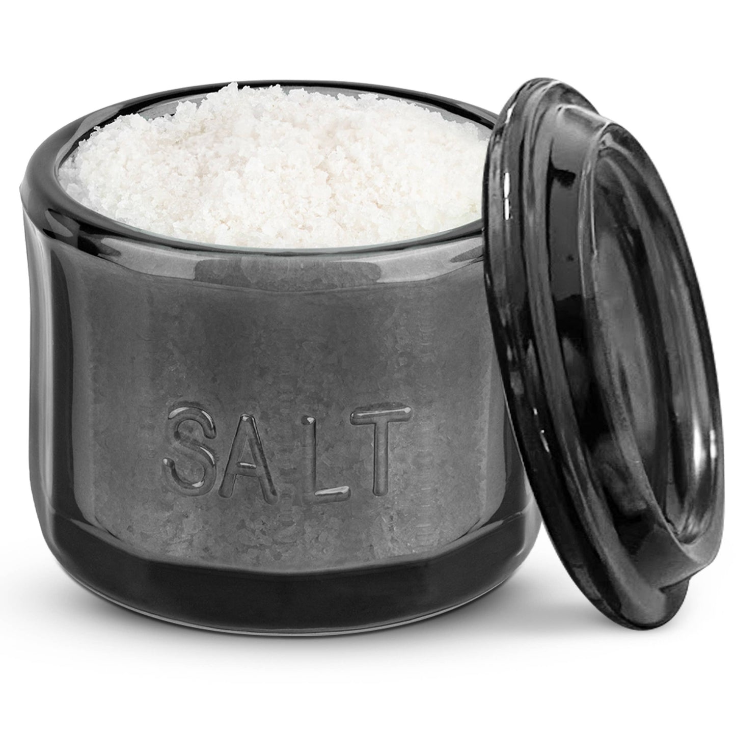 Embossed Salt Cellar & Lid, Pressed Glass, 10 oz