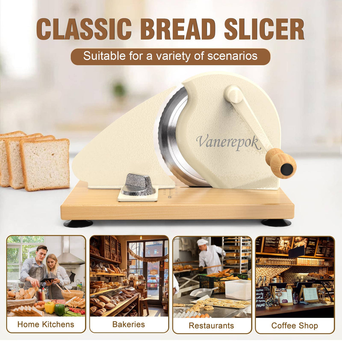 Vanerepok Manual Bread Slicer Adjustable Thickness for Homemade Sourdough