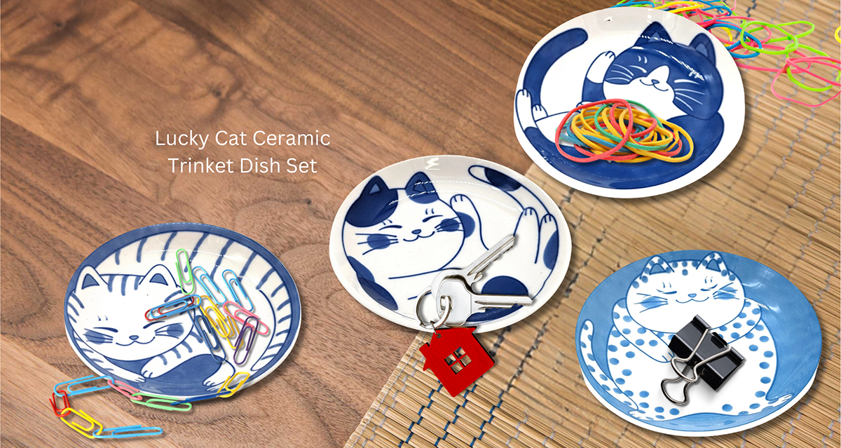 Original Source - Lucky Cat Ceramic Trinket Dish Set