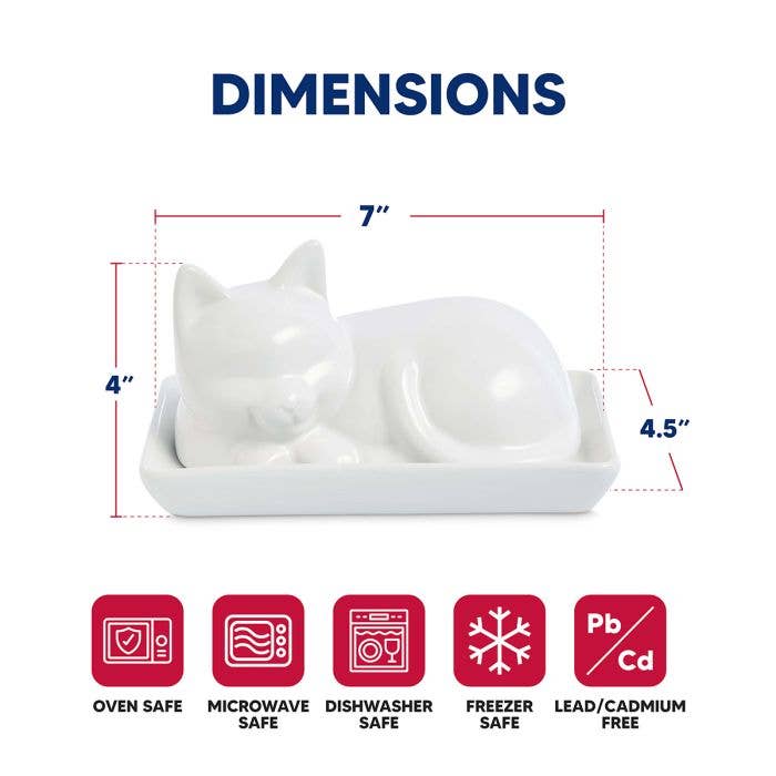 HIC - Harold Import Co. - Porcelain Cat Butter Dish with Lid