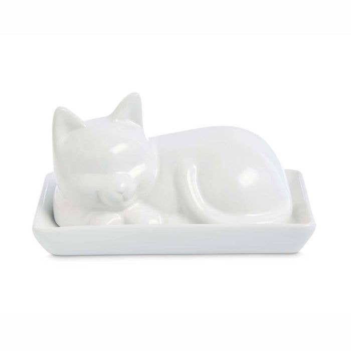 HIC - Harold Import Co. - Porcelain Cat Butter Dish with Lid