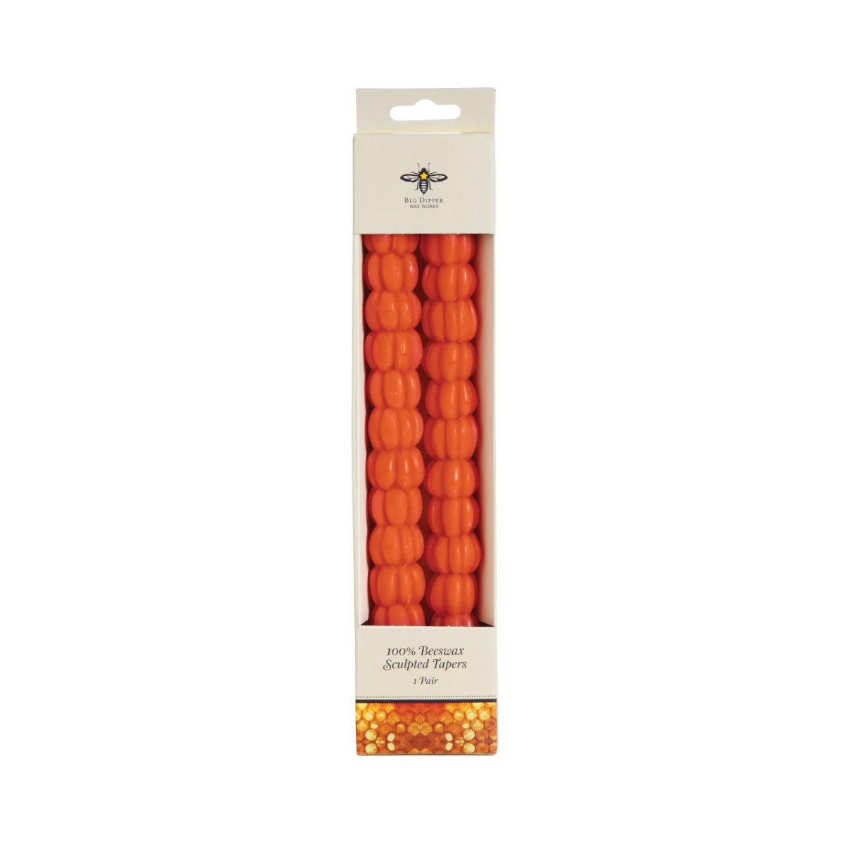 Big Dipper Wax Works Pure Beeswax Taper Candles - Sculpted Pumpkin 10"