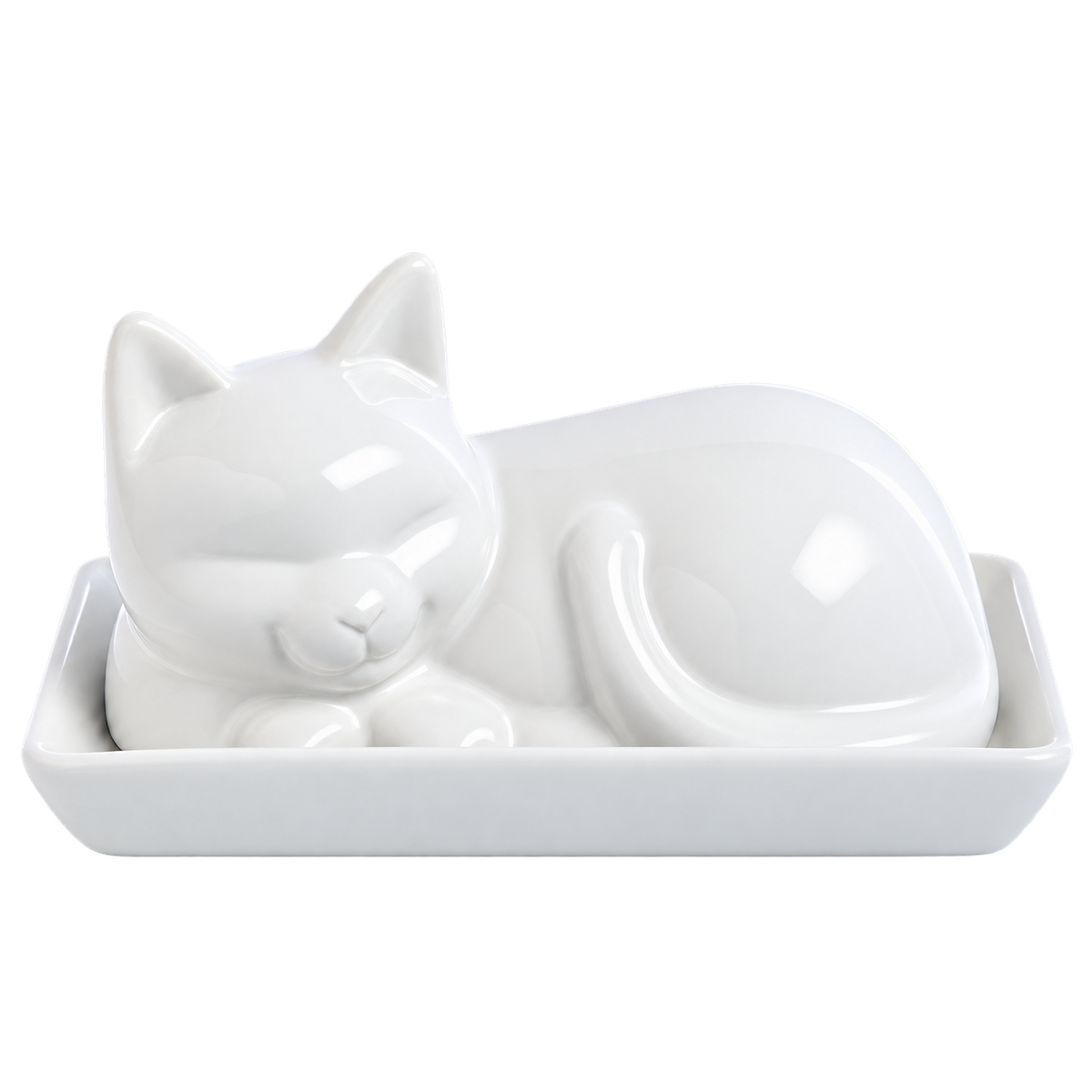 HIC - Harold Import Co. - Porcelain Cat Butter Dish with Lid