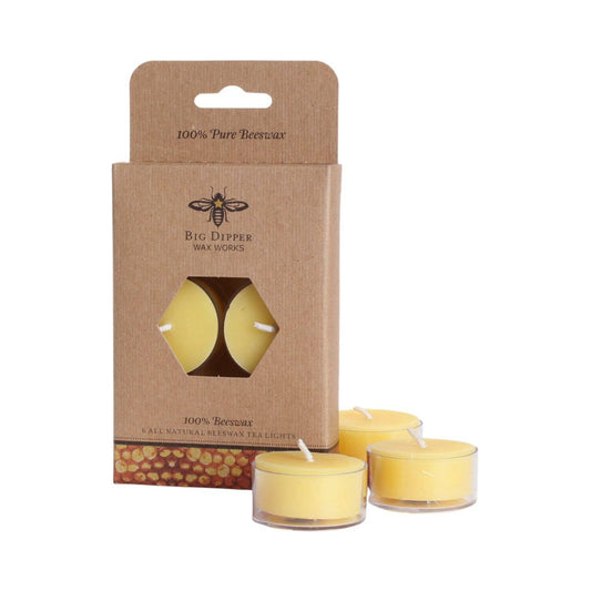 Big Dipper Wax Works Pure Beeswax Natural Tea Light Candles, Box of 6