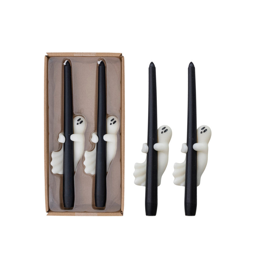 Black and White Unscented Ghost Taper Candles, Set,of 2
