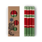Striped Holiday Emerald Oriental Red And Pearl White Eco Dinner Candles, Set of 4
