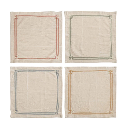 Cotton Napkins w/Embroidery, Multi Colors, Set of 4