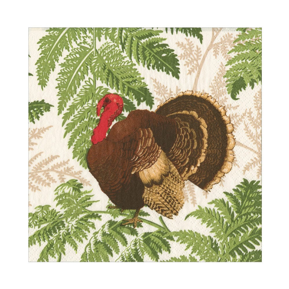 Caspari Turkey Among Ferns Luncheon Napkins, Set of 20