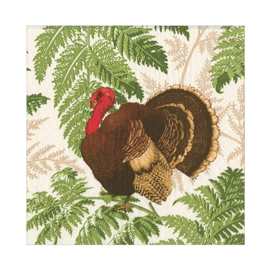 Caspari Turkey Among Ferns Luncheon Napkins, Set of 20