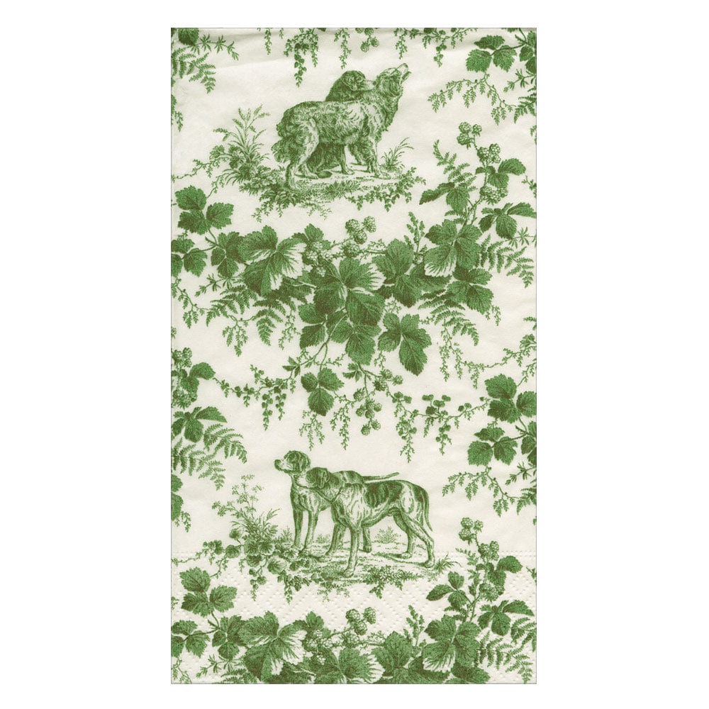 Caspari Hunting Toile Evergreen Guest Towel Napkins, Set of 15