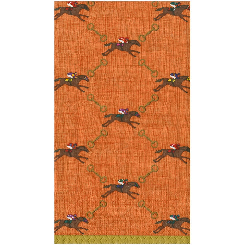 Caspari And They're Off! Orange Guest Towel Napkins, Set of 15