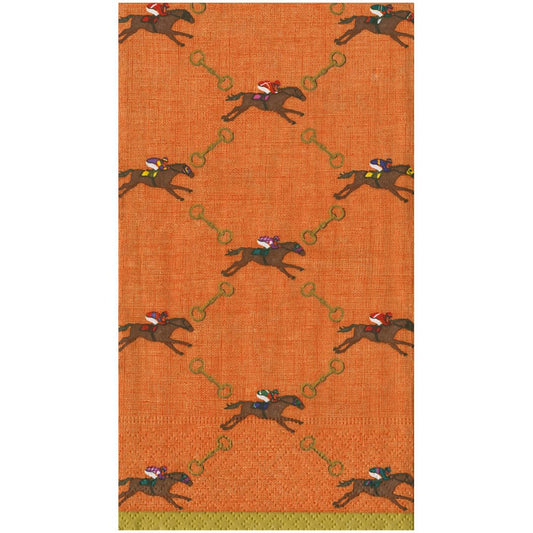 Caspari And They're Off! Orange Guest Towel Napkins, Set of 15