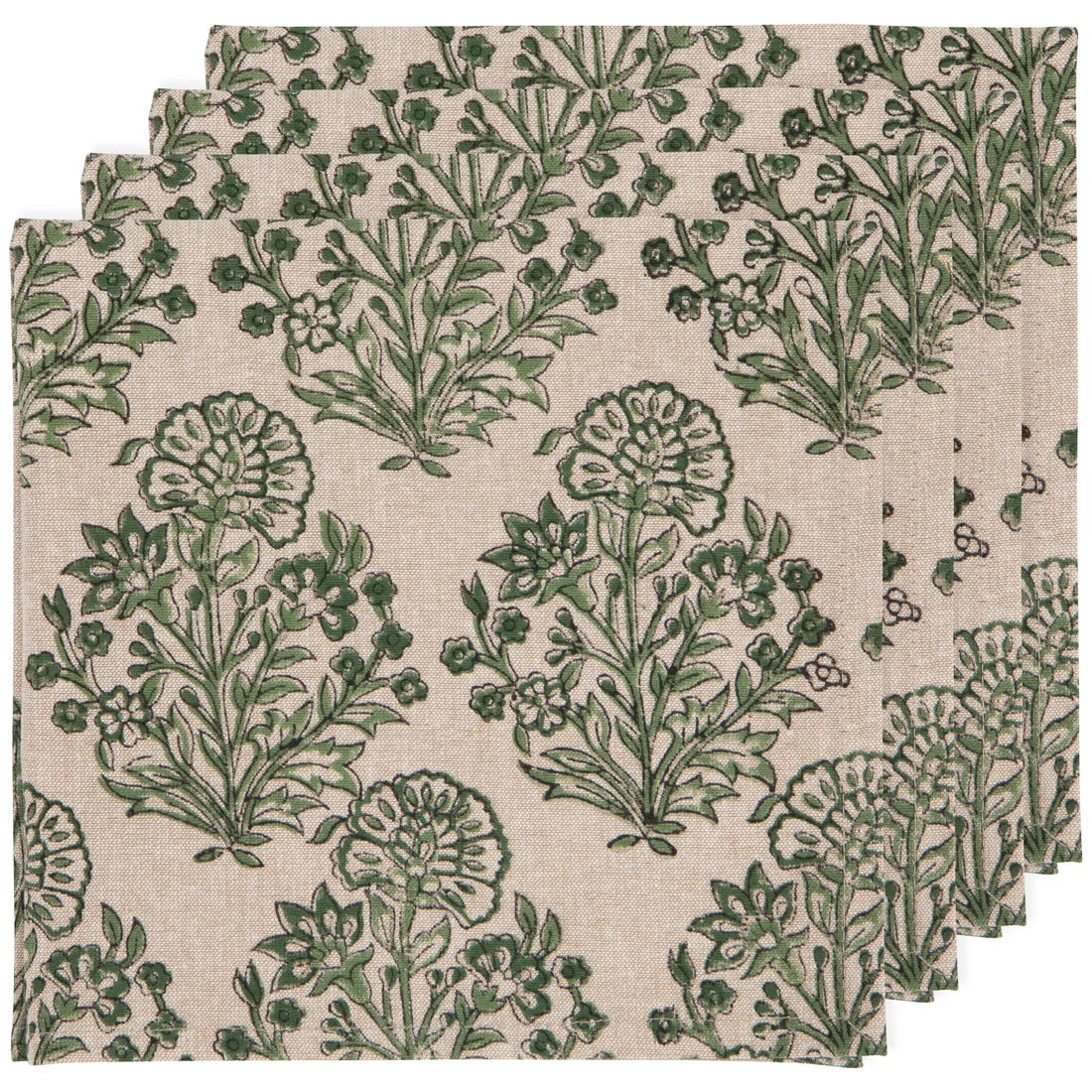 Viridian Block Print Napkins, Set of 4