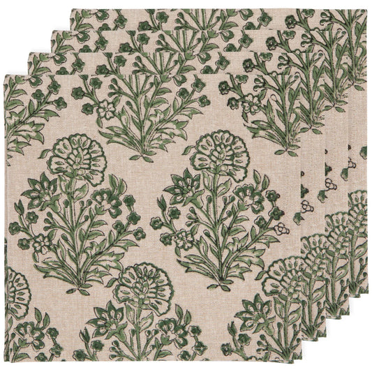 Viridian Block Print Napkins, Set of 4