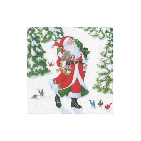 Caspari Recycled Woodland Santa Cocktail Napkins, Set of 20