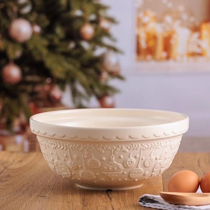 Mason Cash Deck The Halls S18 Cream Mixing Bowl, 11”