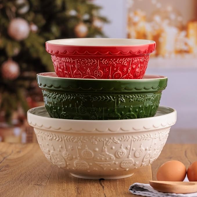 Mason Cash Deck The Halls S18 Cream Mixing Bowl, 11”